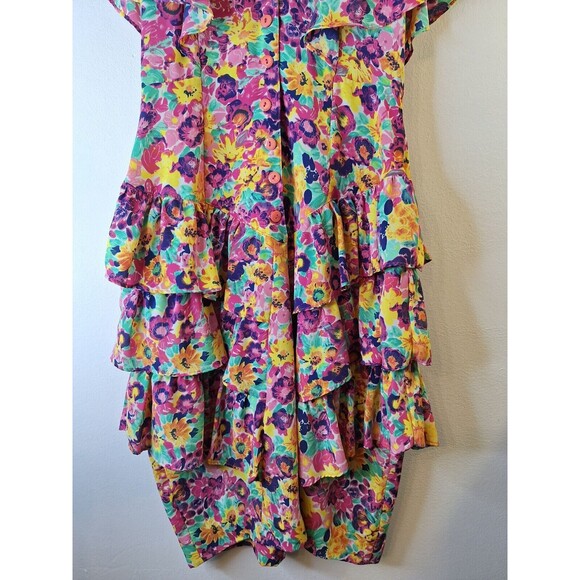 Vtg SANDY SANDY 80'S Floral Print Dress Sz S Ruffles Easter Spring Retro Fairy - Picture 5 of 11